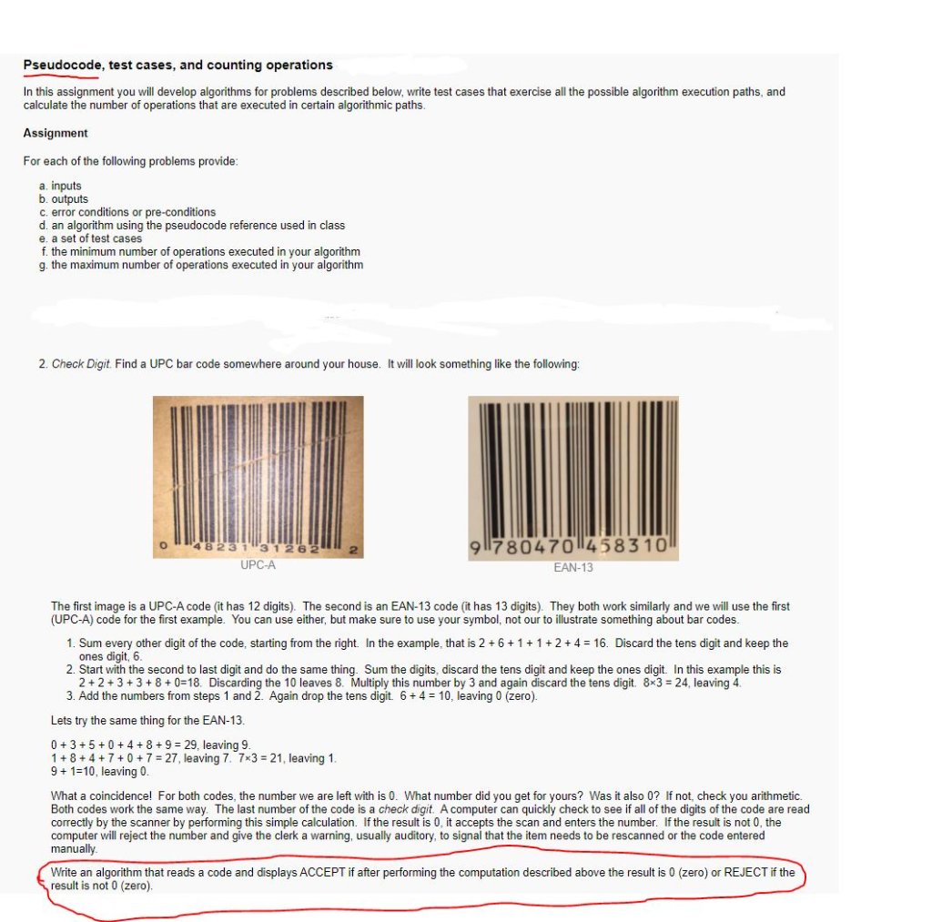Solved Pseudocode, test cases, and counting operations In | Chegg.com