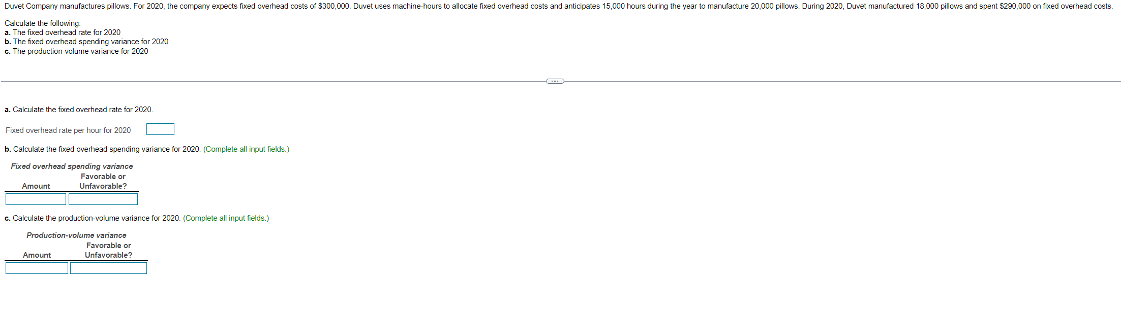 Solved Calculate the following: a. The fixed overhead rate | Chegg.com