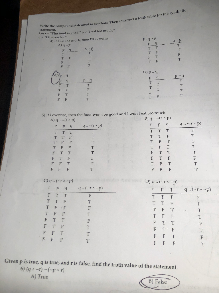 Solved Lement In Symbols Theri Construct A Truth Table F Cheggcom