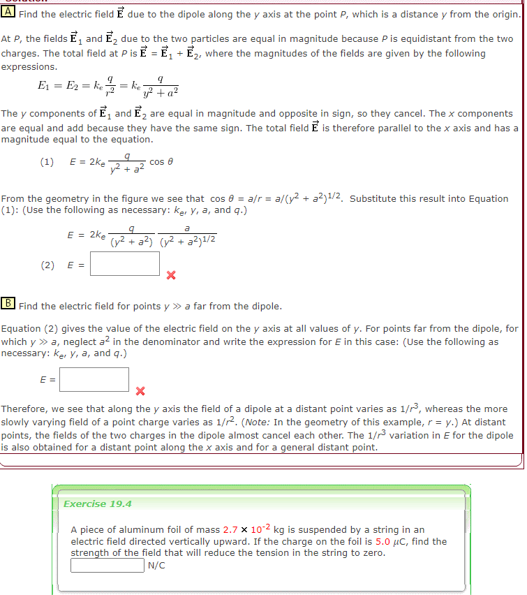 Solved A Find the electric field E due to the dipole along | Chegg.com