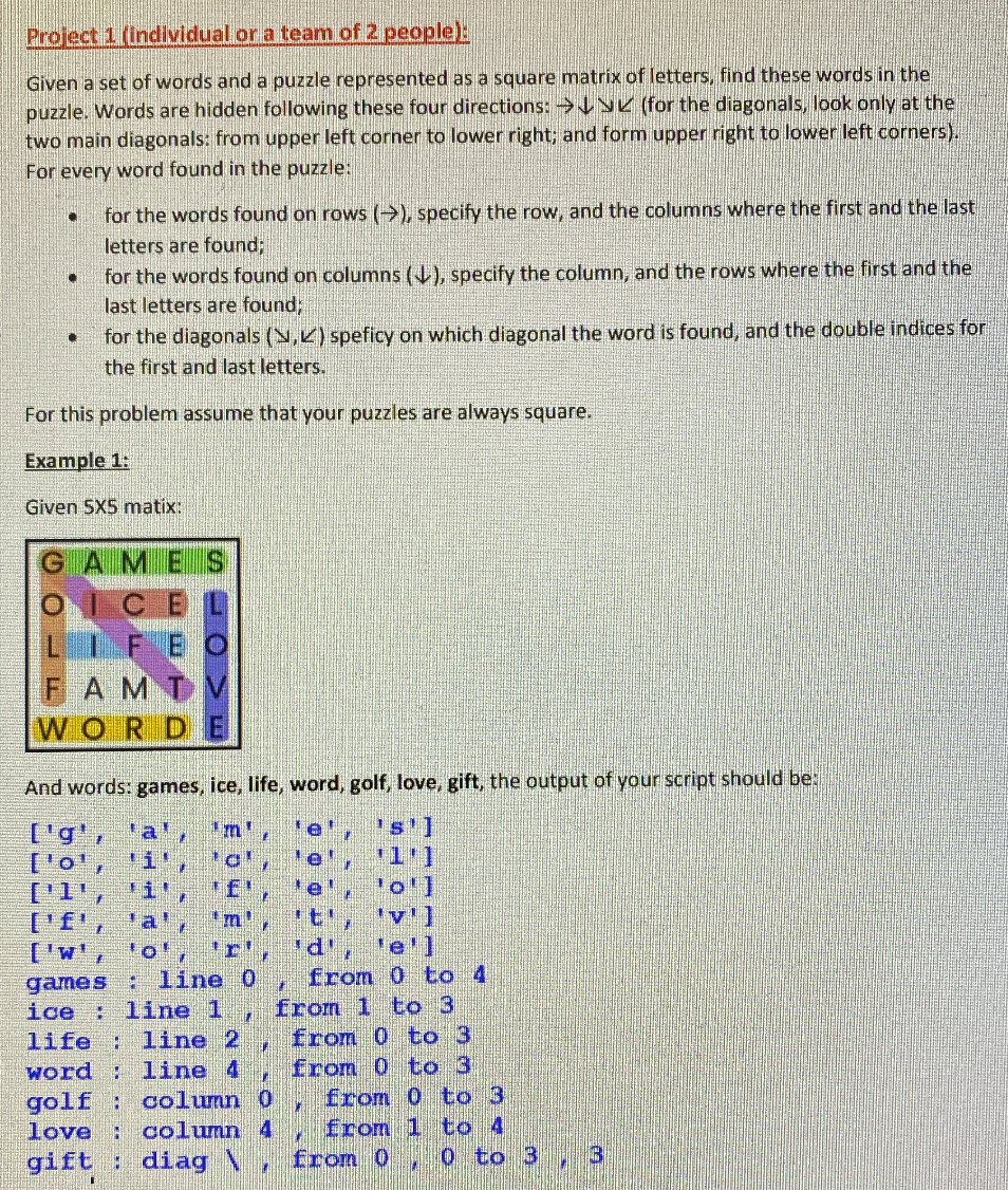 Solved Project 1 individual or a team of 2 people): Given a | Chegg.com