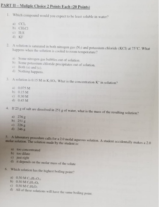 Solved PART II-Muliple Choice 2 Points Each (20 Points 1. | Chegg.com