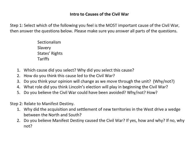 Solved Intro to Causes of the Civil War Step 1: Select which | Chegg.com
