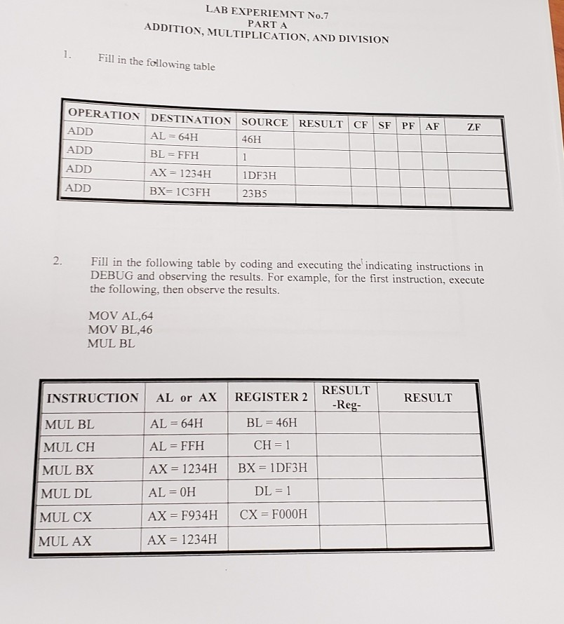 Solved LAB EXPERIEMNT No.7 PART A ADDITION, MULTIPLICATION, | Chegg.com
