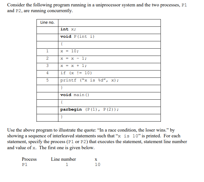 Solved Consider The Following Program Running In A | Chegg.com