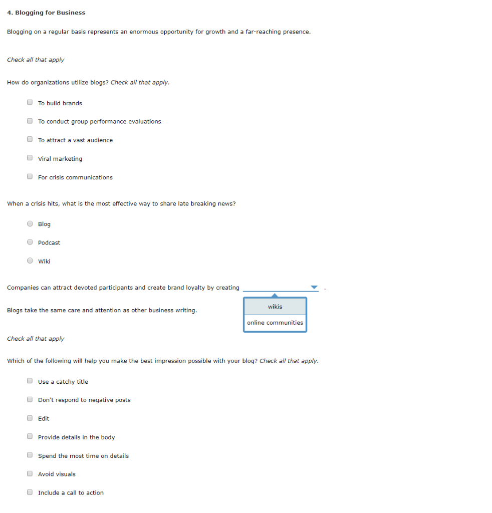 Solved 4 Blogging For Business Blogging On A Regular Bas Chegg Com