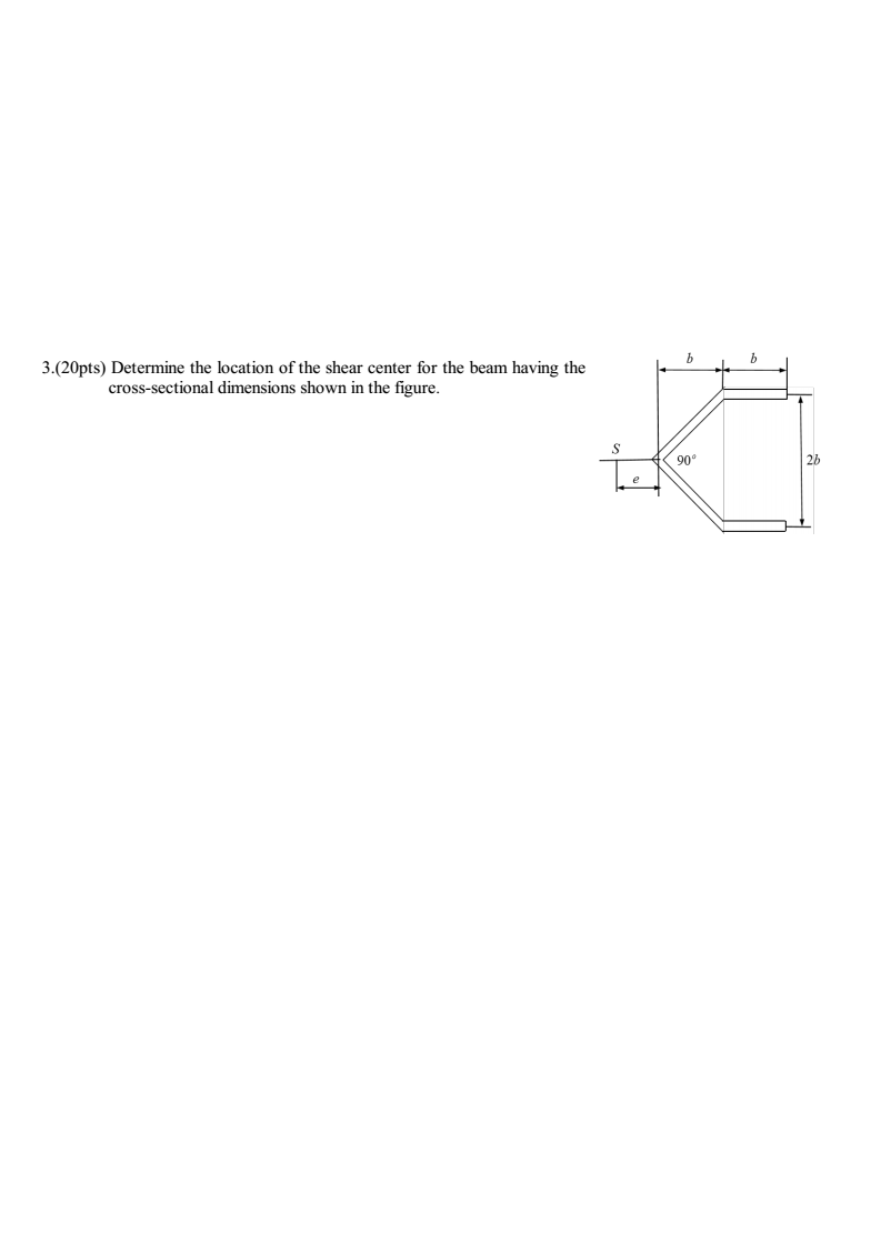 3.(20pts) Determine the location of the shear center for the beam having the cross-sectional dimensions shown in the figure.