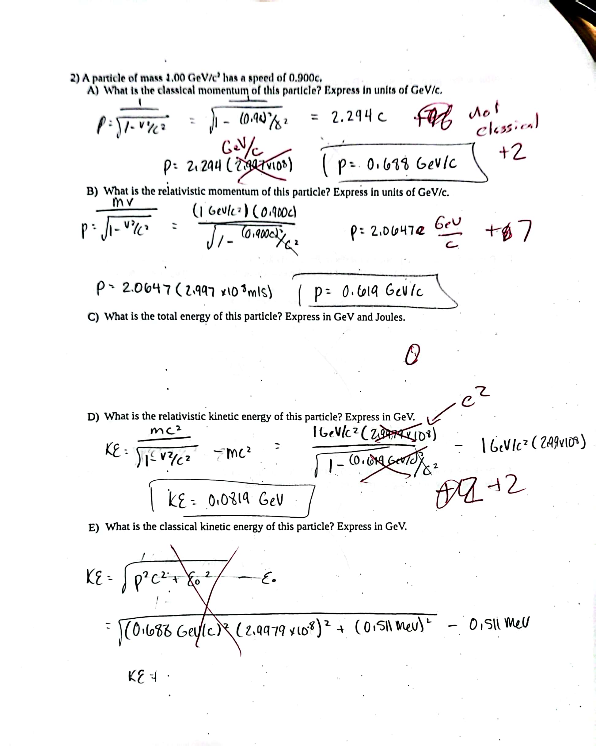 Solved 2) A particle of mass 2.00GeV/c2 has a speed of | Chegg.com