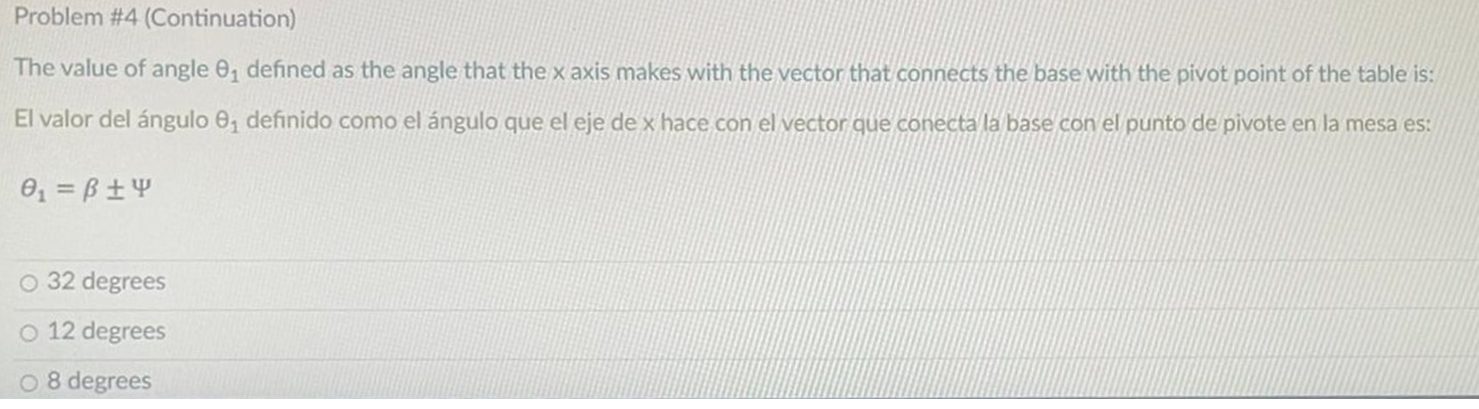 The value of angle \( \theta_{1} \) defined as the angle that the \( x \) axis makes with the vector that connects the base w