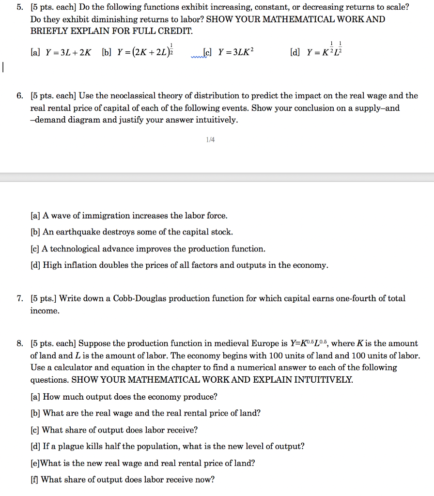 Solved 3. [5 pts. each] In the basic classical model of | Chegg.com
