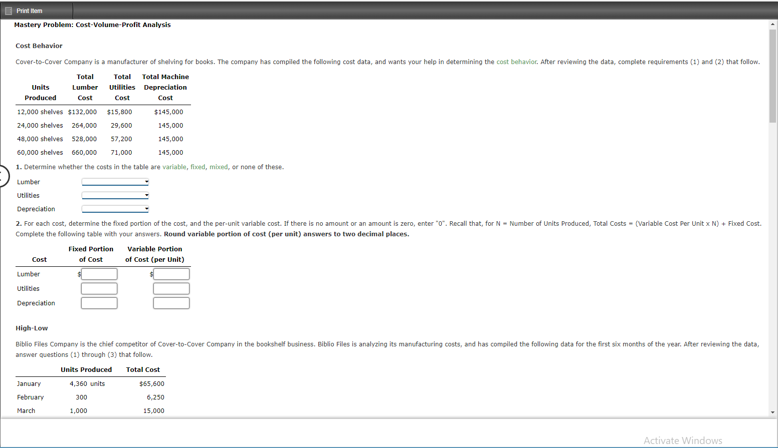 Solved Mastery Problem Cost Volume Profit Analysis Cost 1094