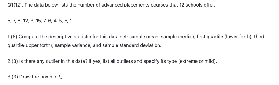 Solved Q1(12). ﻿The data below lists the number of advanced | Chegg.com