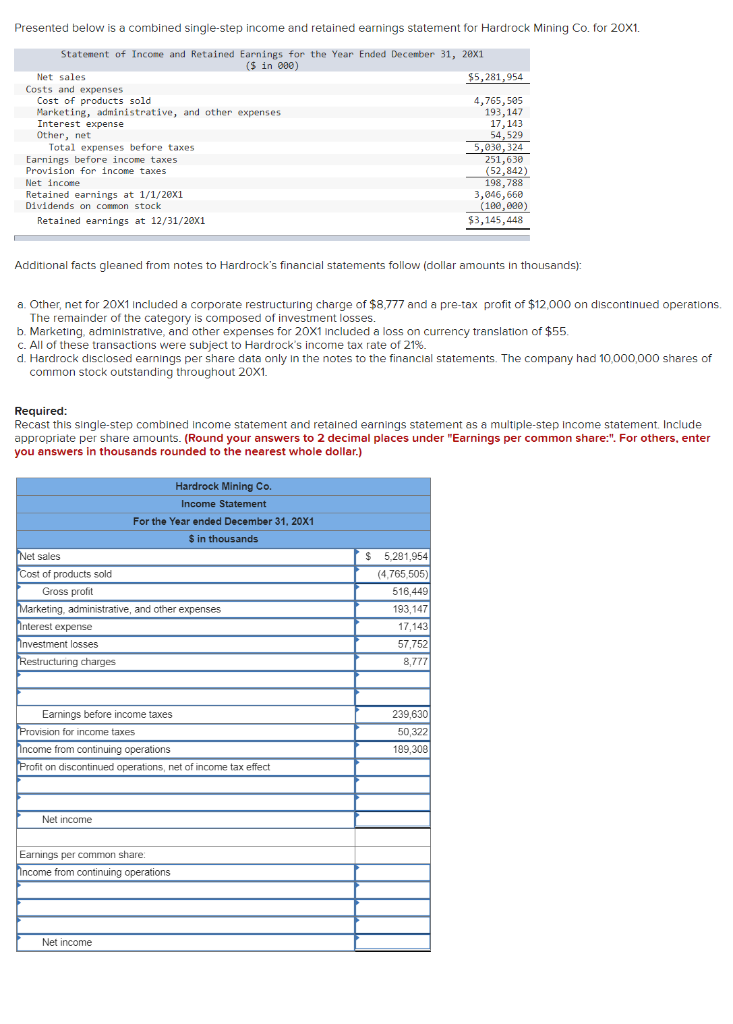 Solved Presented below is a combined single-step income and | Chegg.com