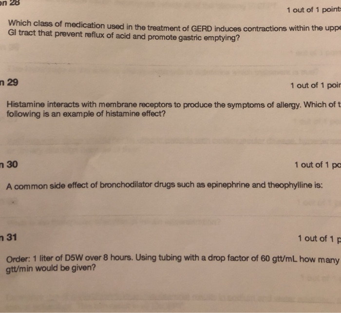 Solved 1 out of 1 point Which class of medication used in | Chegg.com