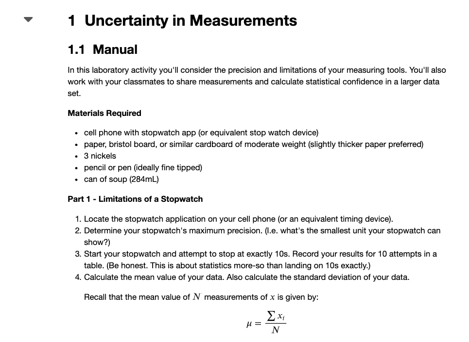 Solved 1 Uncertainty in Measurements 1.1 Manual In this | Chegg.com