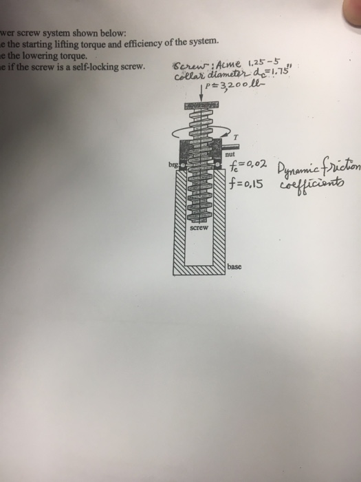 Solved For the power screw system Determine