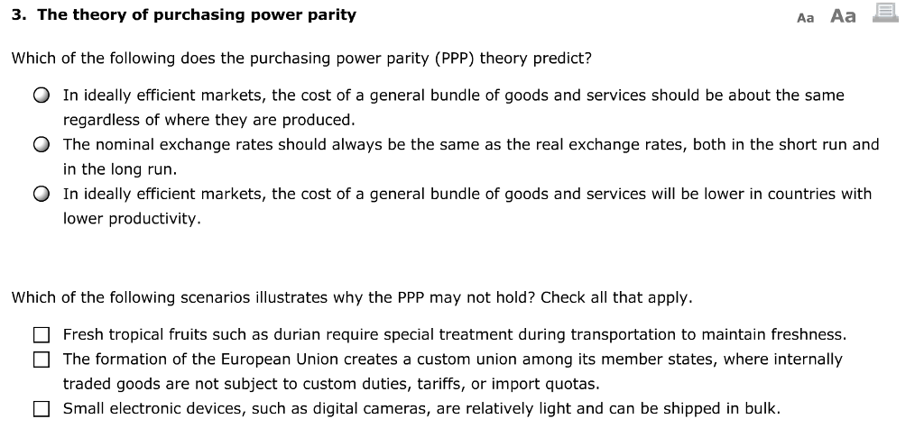 Solved 3 The Theory Of Purchasing Power Parity Aa Aa Which Chegg Solved 3 The Theory Of Purchasing Power Parity Aa Aa Which Chegg