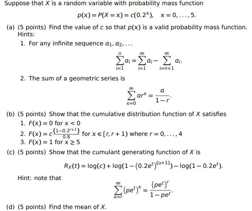 Solved Suppose That X Is A Random Variable With Probabili Chegg Com