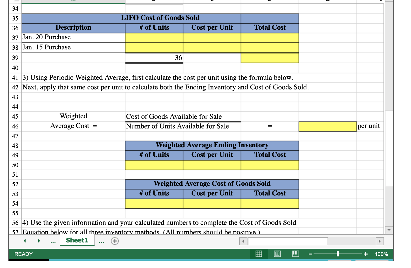 Solved Comparing Inventory Costing Methods using Excel's | Chegg.com