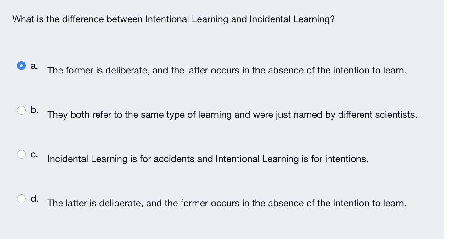 Solved What is the difference between Intentional Learning | Chegg.com