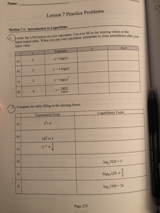 Solved Name: Lesson 7 Practice Problems Section 7.1: | Chegg.com