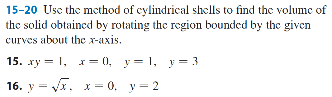 Solved 15-20 Use the method of cylindrical shells to find | Chegg.com