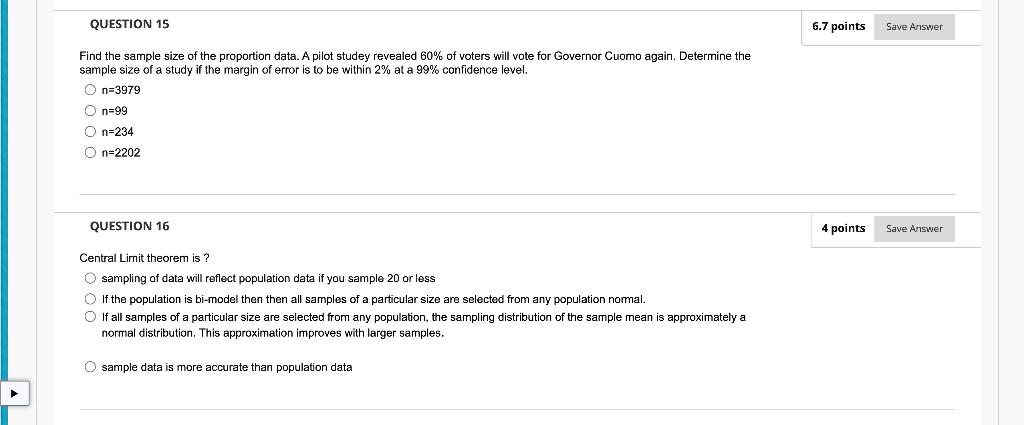 Solved QUESTION 15 6.7 points Save Answer Find the sample | Chegg.com