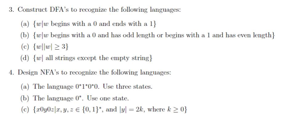 Solved Construct DFA's To Recognize The Following | Chegg.com