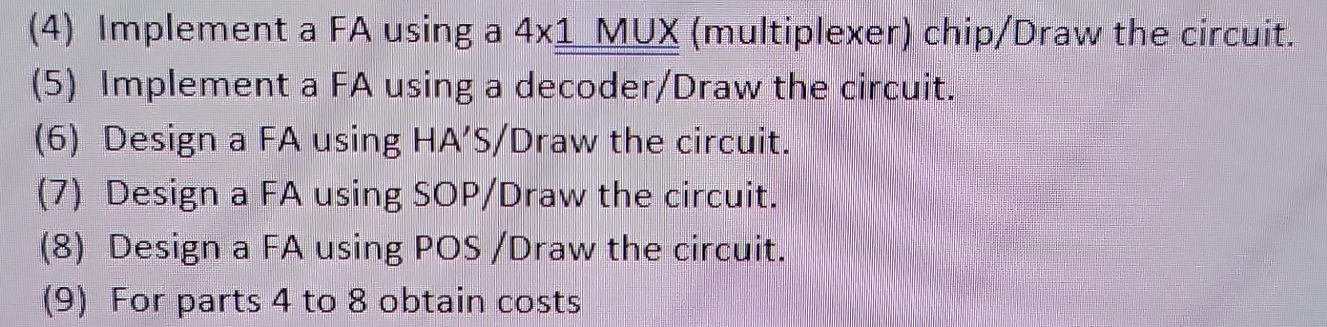 Solved (4) Implement a FA using a 4×1 MUX (multiplexer) | Chegg.com