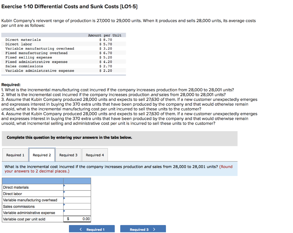 Solved Exercise 110 Differential Costs and Sunk Costs