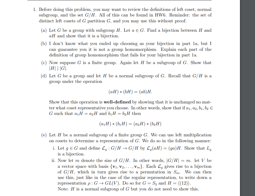 Solved Leftcoset Here By Only Looking At The Definition N Chegg Com