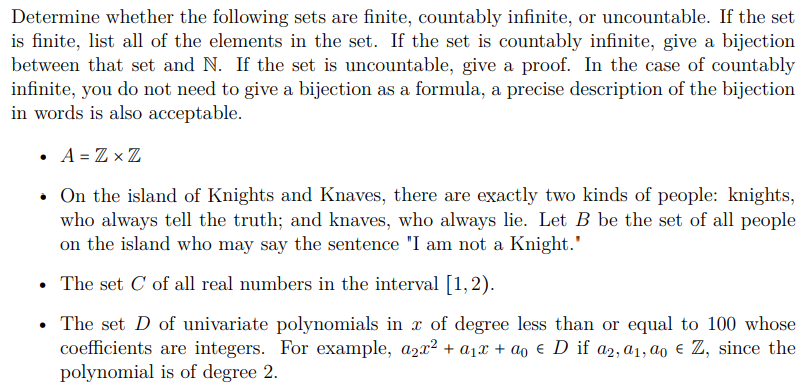 Solved Determine whether the following sets are finite, | Chegg.com