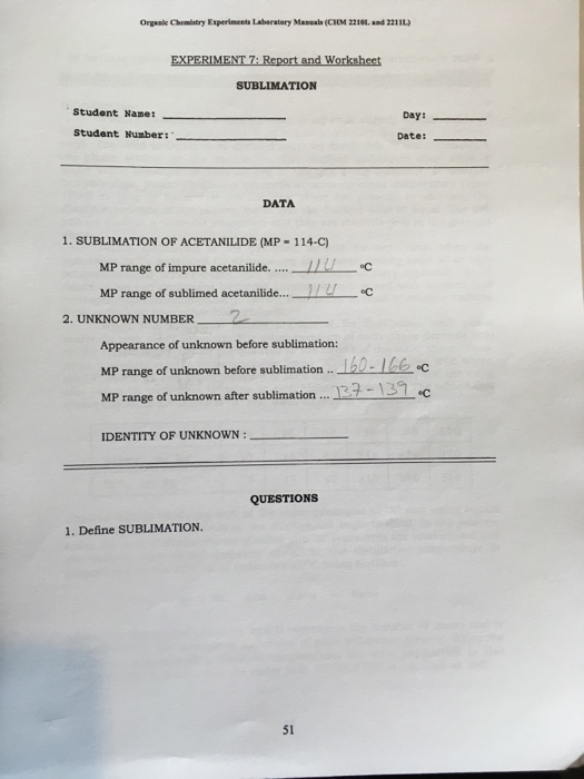 Solved Organk Chemistry Experiments Labaratory Manuals (CHM | Chegg.com