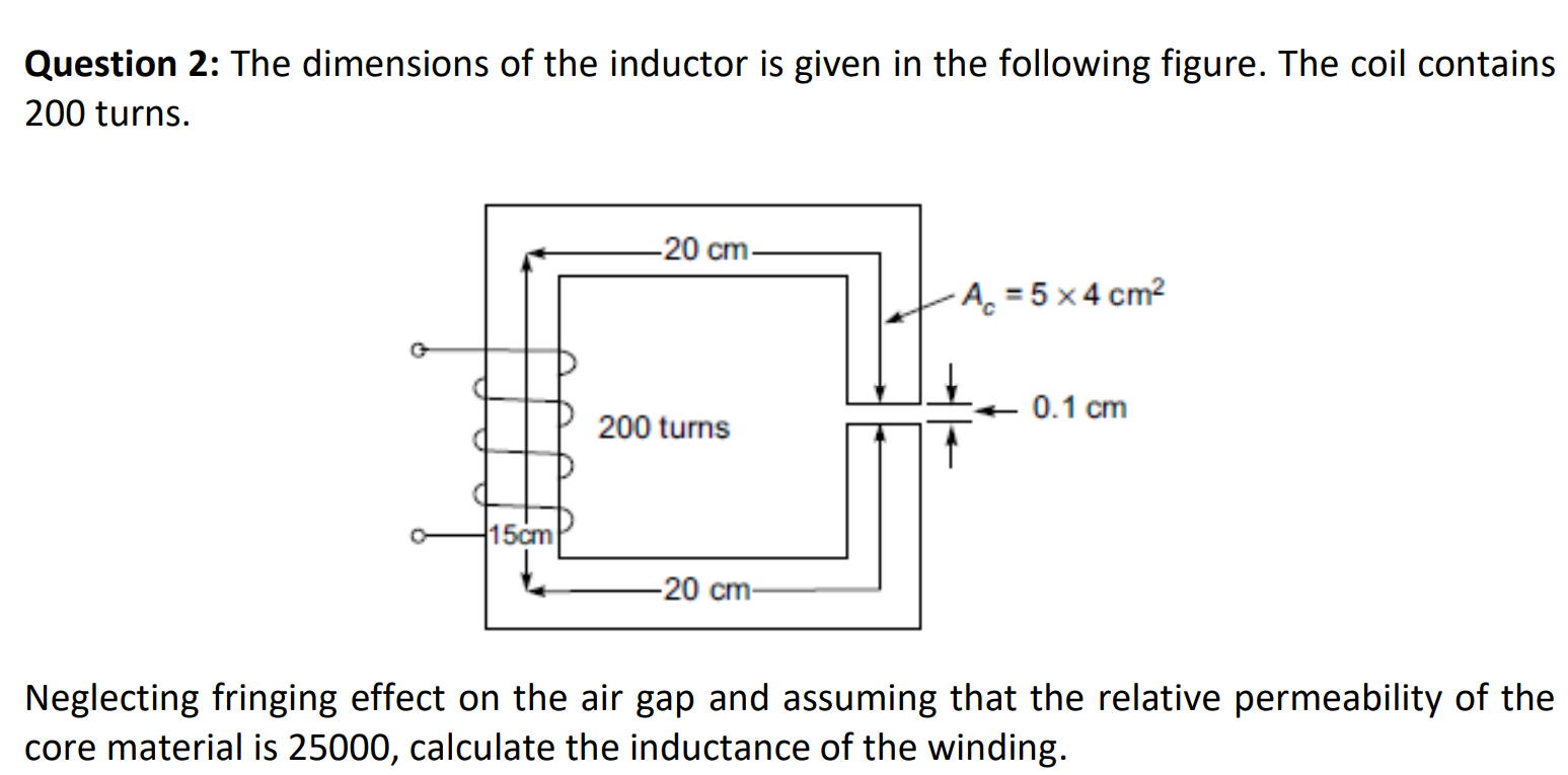 Solved Question 2 The dimensions of the inductor is given