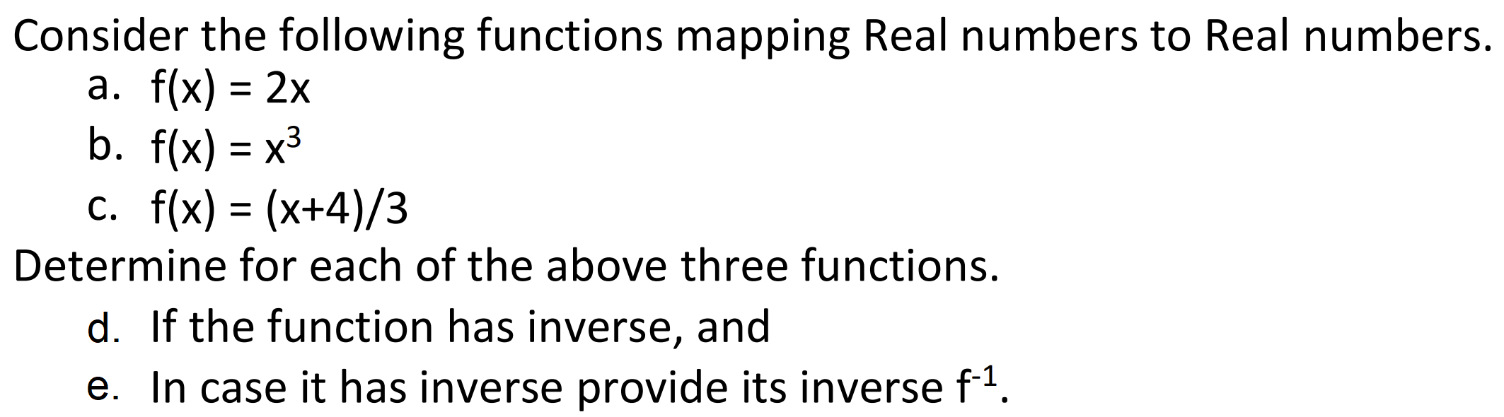 Solved Consider the following functions mapping Real numbers | Chegg.com