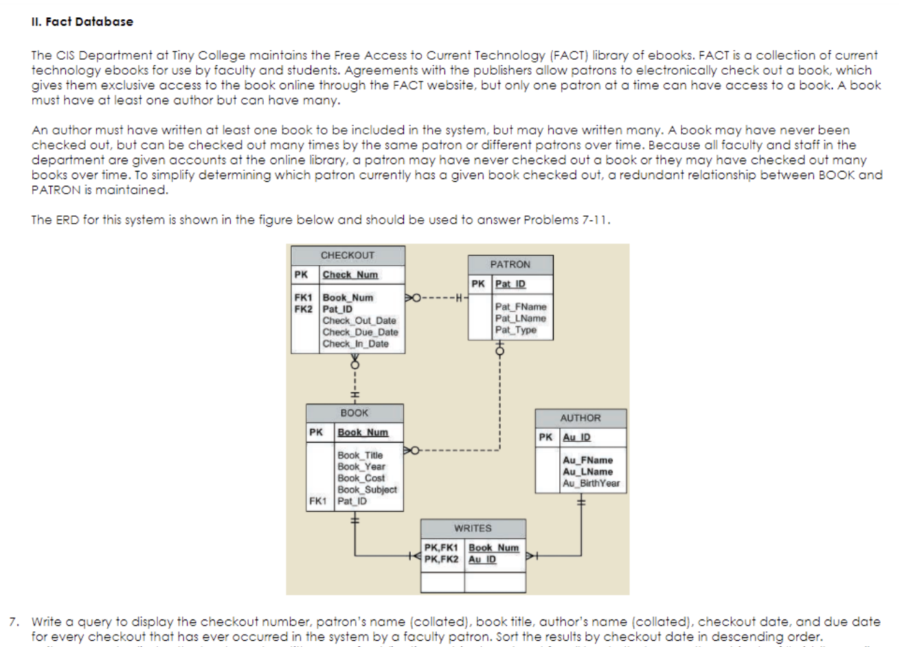 Solved II. Fact Database The CIS Department at Tiny College | Chegg.com
