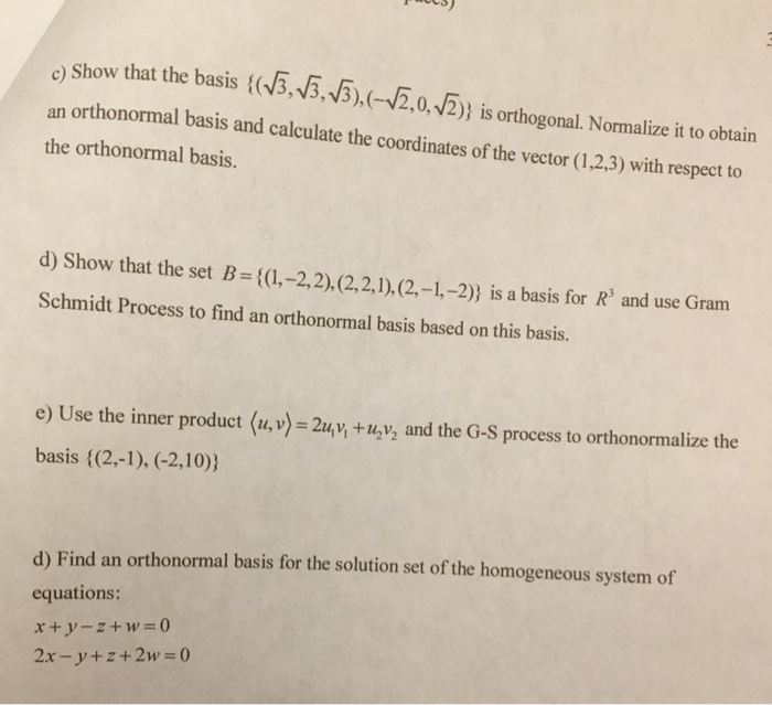 Solved: Projections And Gram Schmidt Orthogonalization A) ... | Chegg.com