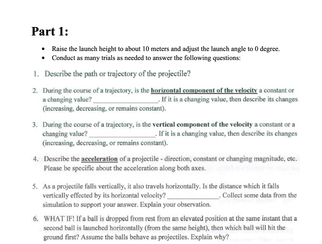 Part 1: Raise the launch height to about 10 meters | Chegg.com