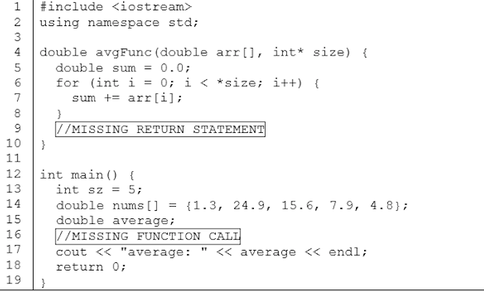 Solved #include using namespace std; double avgFunc (double | Chegg.com