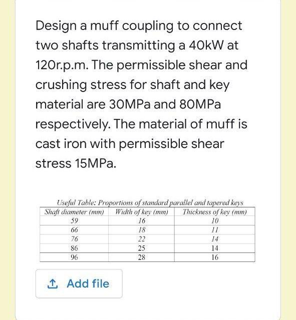 solved-design-a-muff-coupling-to-connect-two-shafts-chegg