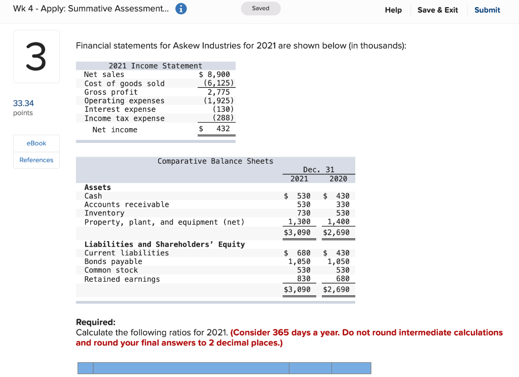 Solved WK 4 - Apply: Summative Assessment... Saved Help Save | Chegg.com