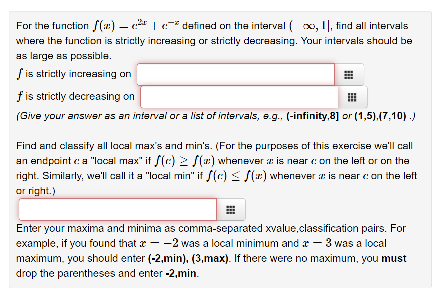 Solved = For the function f(x) = e24 + e -2 defined on the | Chegg.com