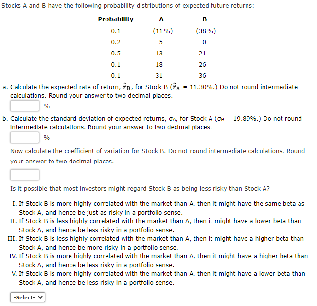 Solved Stocks A And B Have The Following Probability | Chegg.com