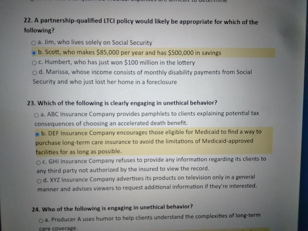 Solved 22. A partnershipqualified LTCI policy would likely