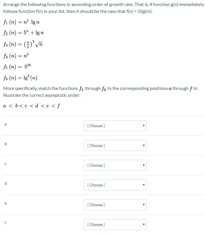 Solved Arrange the following functions in ascending order of | Chegg.com