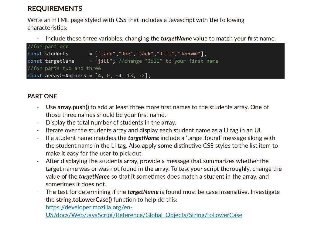 Solved REQUIREMENTS Write an HTML page styled with CSS that | Chegg.com