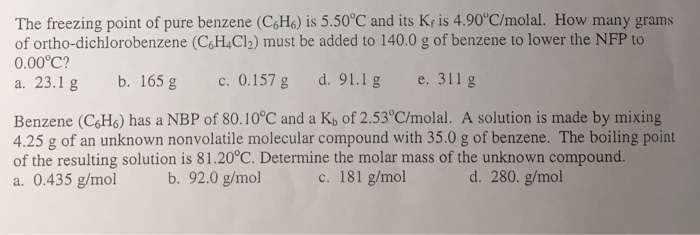 Solved The freezing point of pure benzene (CsHe) is 5.50°C | Chegg.com