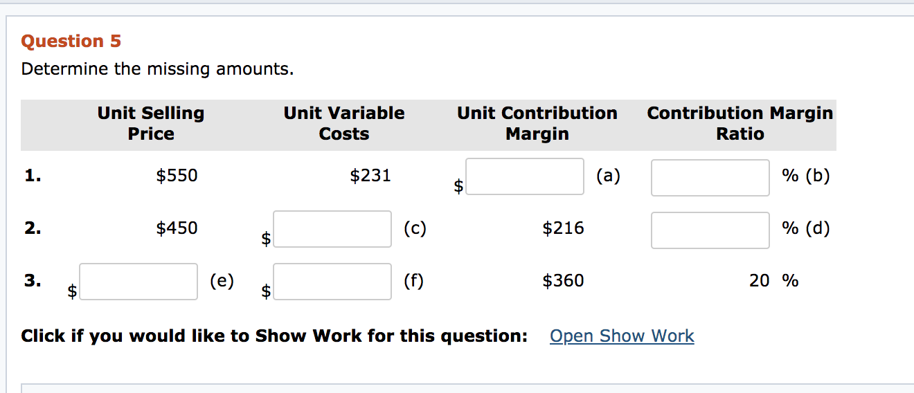 Solved Question 5 Determine The Missing Amounts. Unit | Chegg.com