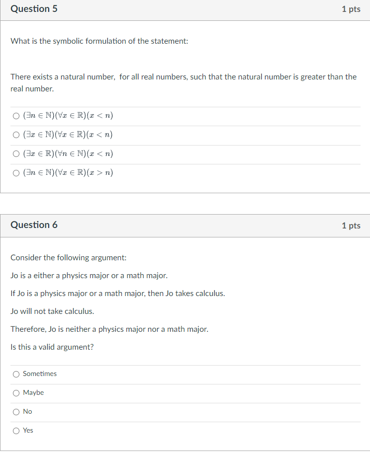 Solved Question 5 1 pts What is the symbolic formulation of | Chegg.com