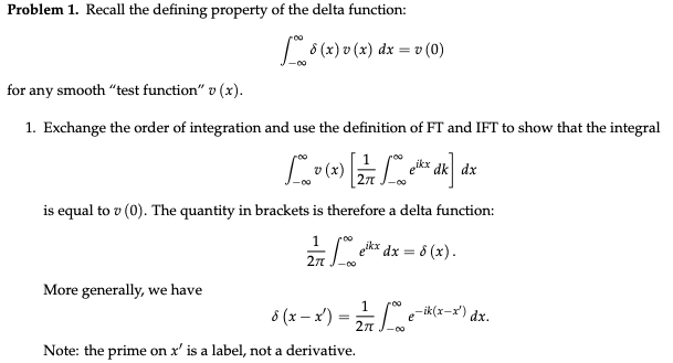 Solved Problem 1. Recall the defining property of the delta | Chegg.com